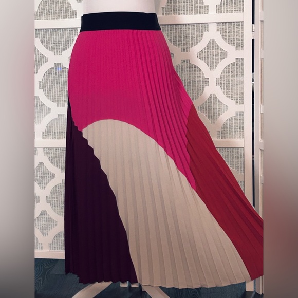 Mod Colorblock Midi Pleated Skirt Ballet Retro Vintage Vibe Alfani Med  Pink Red - Picture 3 of 13
